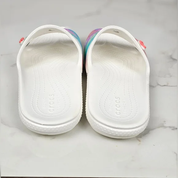 Crocs Classic Tie Dye Graphic Slide Sandal Womens 7 Mens 5 - Picture 6 of 9